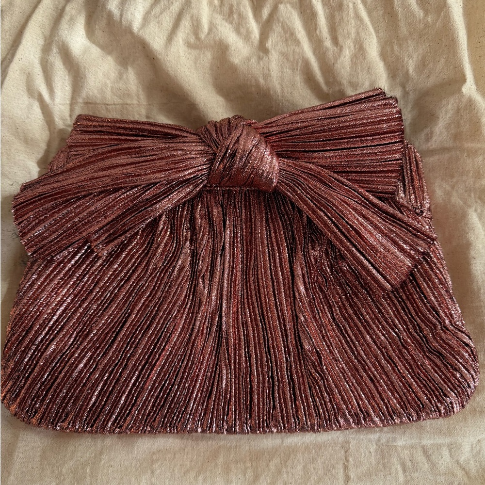 Loeffler Randall Rayne Small Rose Gold Pleated Bow Clutch